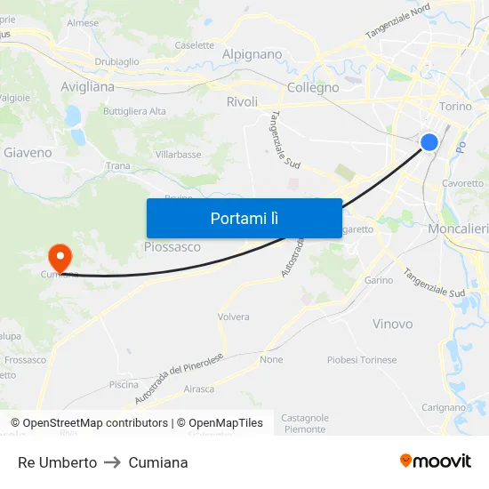 Re Umberto to Cumiana map