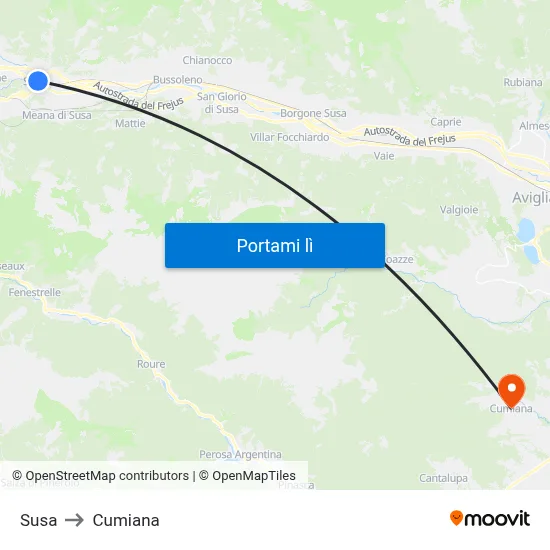 Susa to Cumiana map