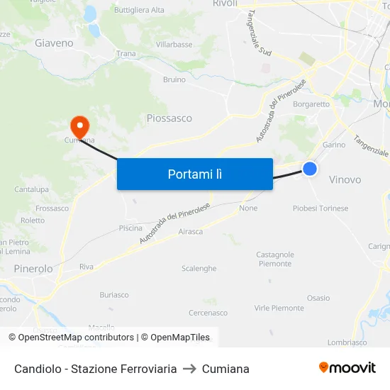 Candiolo - Stazione Ferroviaria to Cumiana map