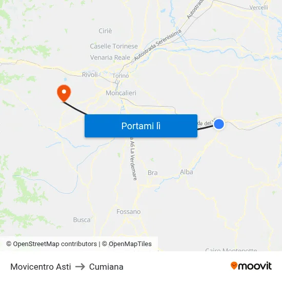 Movicentro Asti to Cumiana map