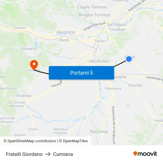 Fratelli Giordano to Cumiana map