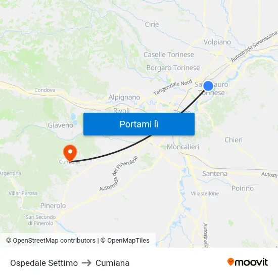 Ospedale Settimo to Cumiana map