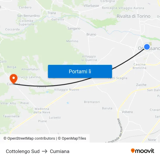 Cottolengo Sud to Cumiana map