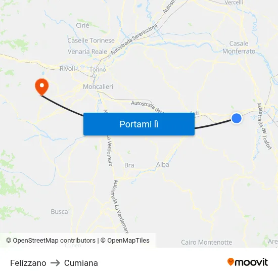 Felizzano to Cumiana map