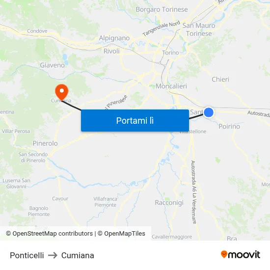 Ponticelli to Cumiana map