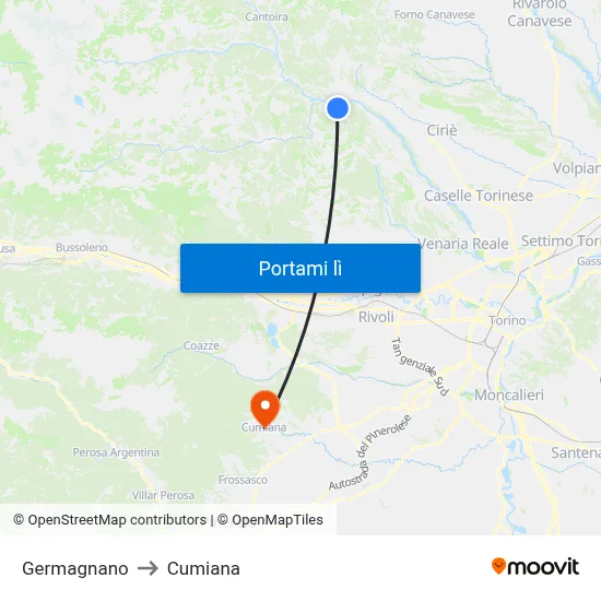 Germagnano to Cumiana map