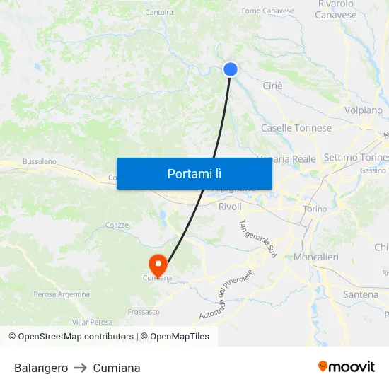 Balangero to Cumiana map