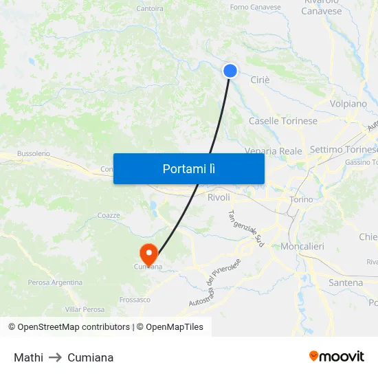 Mathi to Cumiana map