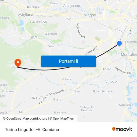 Torino Lingotto to Cumiana map