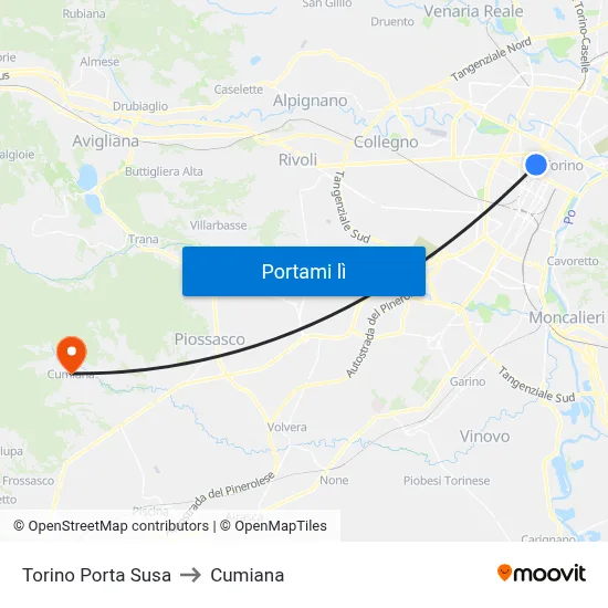 Torino Porta Susa to Cumiana map
