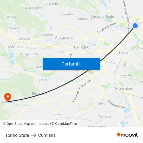 Torino Stura to Cumiana map