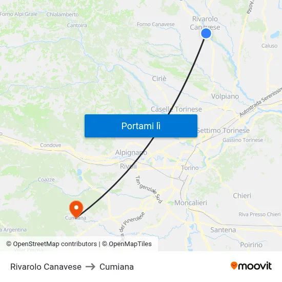 Rivarolo Canavese to Cumiana map