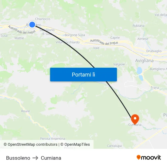Bussoleno to Cumiana map