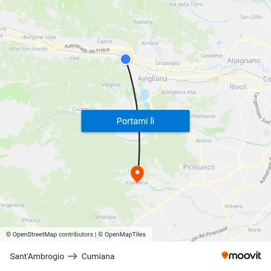 Sant'Ambrogio to Cumiana map