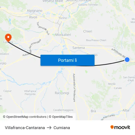 Villafranca-Cantarana to Cumiana map