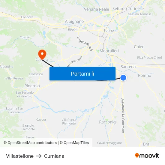 Villastellone to Cumiana map