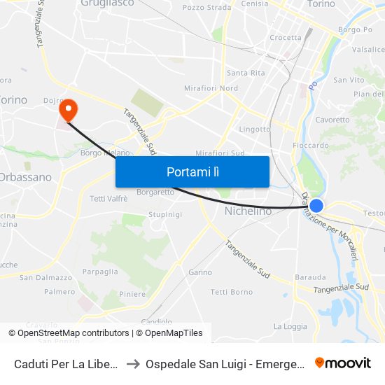Caduti Per La Libertà to Ospedale San Luigi - Emergency map