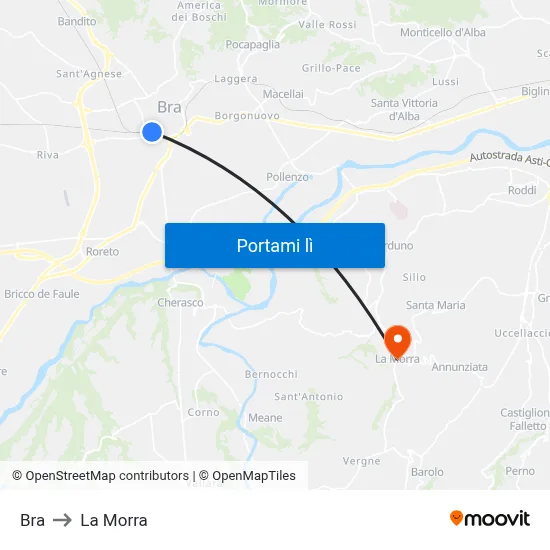 Bra to La Morra map