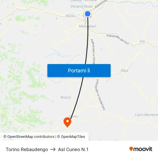 Torino Rebaudengo to Asl Cuneo N.1 map