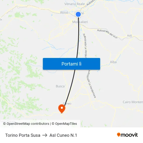 Torino Porta Susa to Asl Cuneo N.1 map