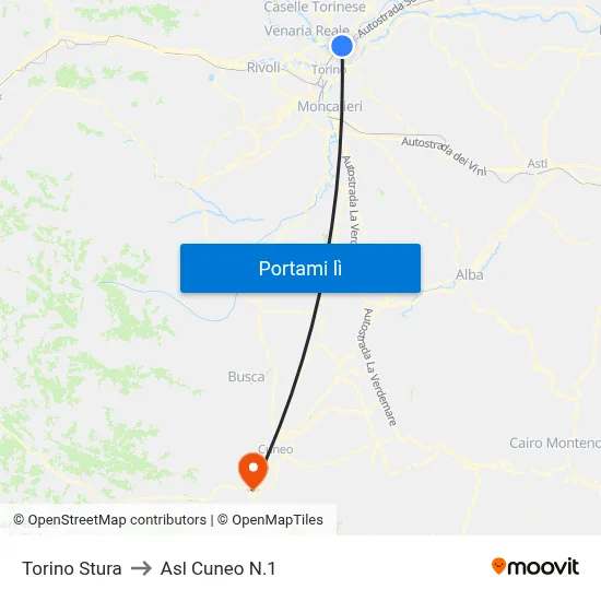 Torino Stura to Asl Cuneo N.1 map