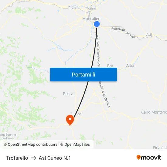 Trofarello to Asl Cuneo N.1 map