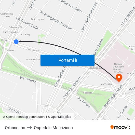 Orbassano to Ospedale Mauriziano map