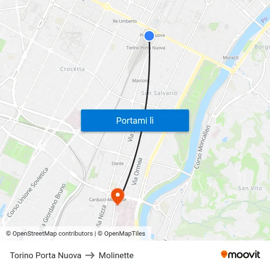 Torino Porta Nuova to Molinette map