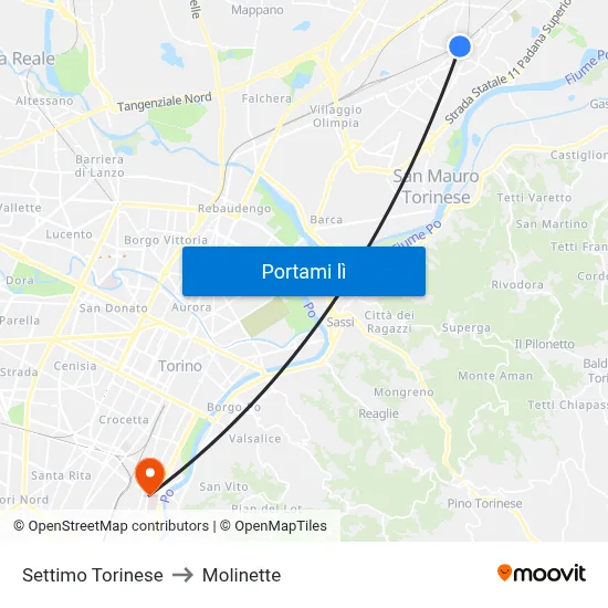 Settimo Torinese to Molinette map