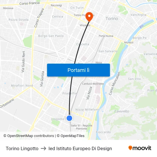 Torino Lingotto to Ied Istituto Europeo Di Design map