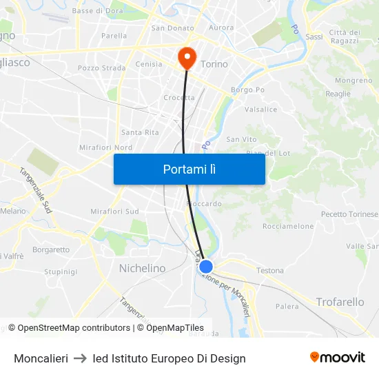 Moncalieri to Ied Istituto Europeo Di Design map