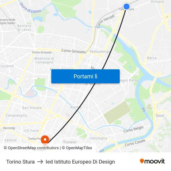 Torino Stura to Ied Istituto Europeo Di Design map
