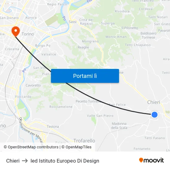 Chieri to Ied Istituto Europeo Di Design map