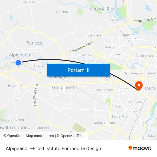 Alpignano to Ied Istituto Europeo Di Design map