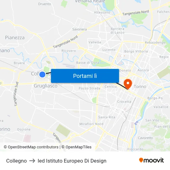 Collegno to Ied Istituto Europeo Di Design map