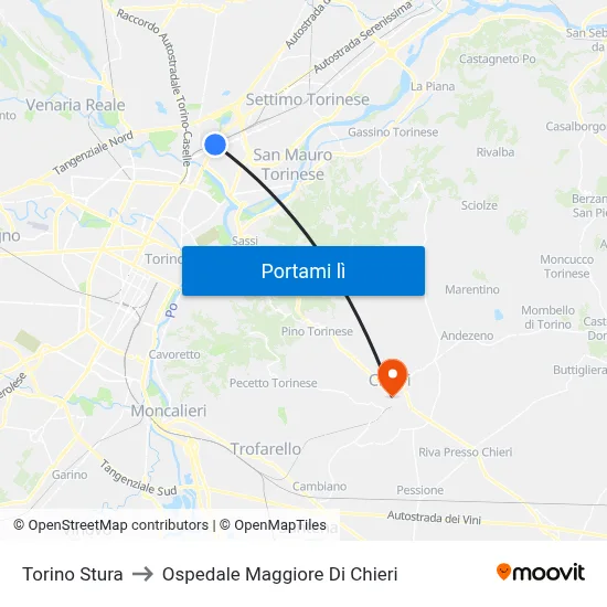 Torino Stura to Ospedale Maggiore Di Chieri map