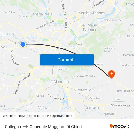 Collegno to Ospedale Maggiore Di Chieri map