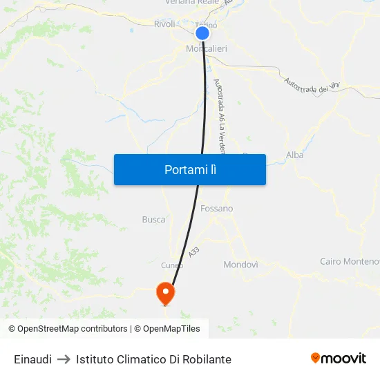 Einaudi to Istituto Climatico Di Robilante map