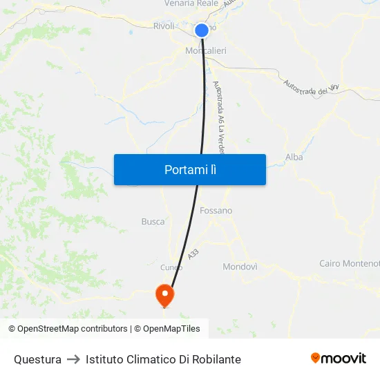Questura to Istituto Climatico Di Robilante map