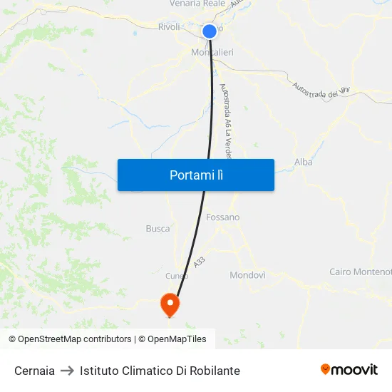 Cernaia to Istituto Climatico Di Robilante map