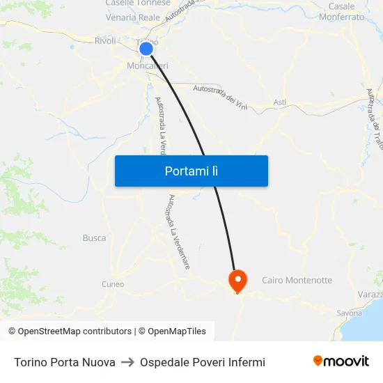 Torino Porta Nuova to Ospedale Poveri Infermi map
