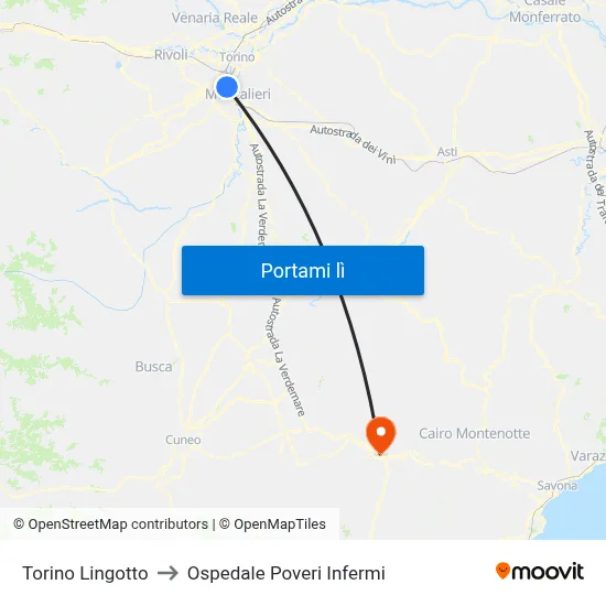 Torino Lingotto to Ospedale Poveri Infermi map
