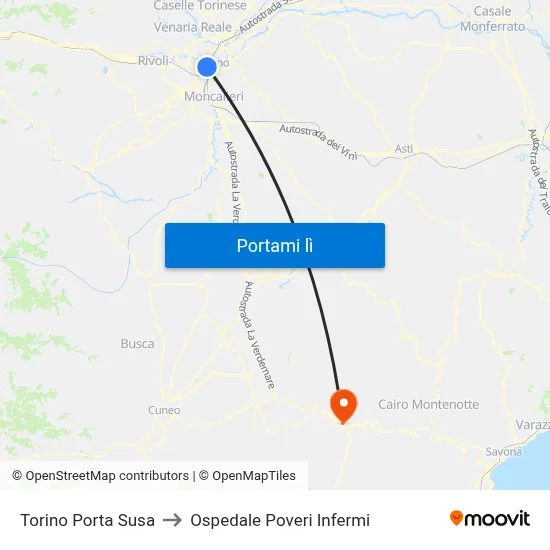 Torino Porta Susa to Ospedale Poveri Infermi map