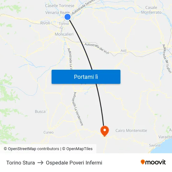 Torino Stura to Ospedale Poveri Infermi map