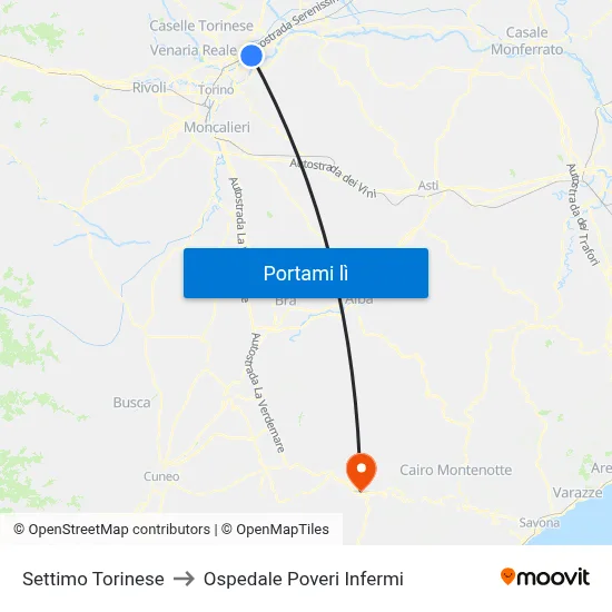 Settimo Torinese to Ospedale Poveri Infermi map