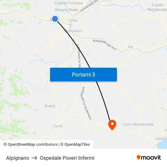 Alpignano to Ospedale Poveri Infermi map