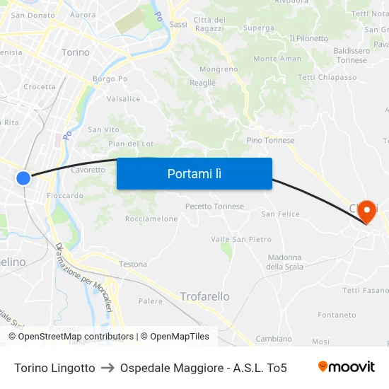 Torino Lingotto to Ospedale Maggiore - A.S.L. To5 map