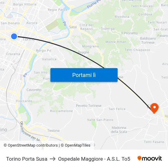 Torino Porta Susa to Ospedale Maggiore - A.S.L. To5 map