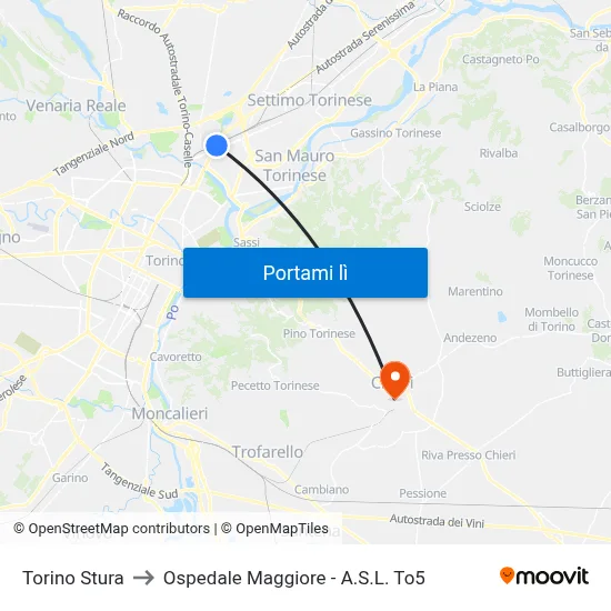Torino Stura to Ospedale Maggiore - A.S.L. To5 map