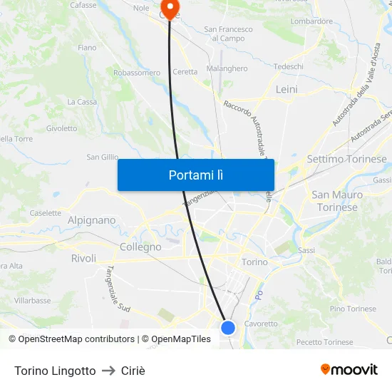 Torino Lingotto to Ciriè map